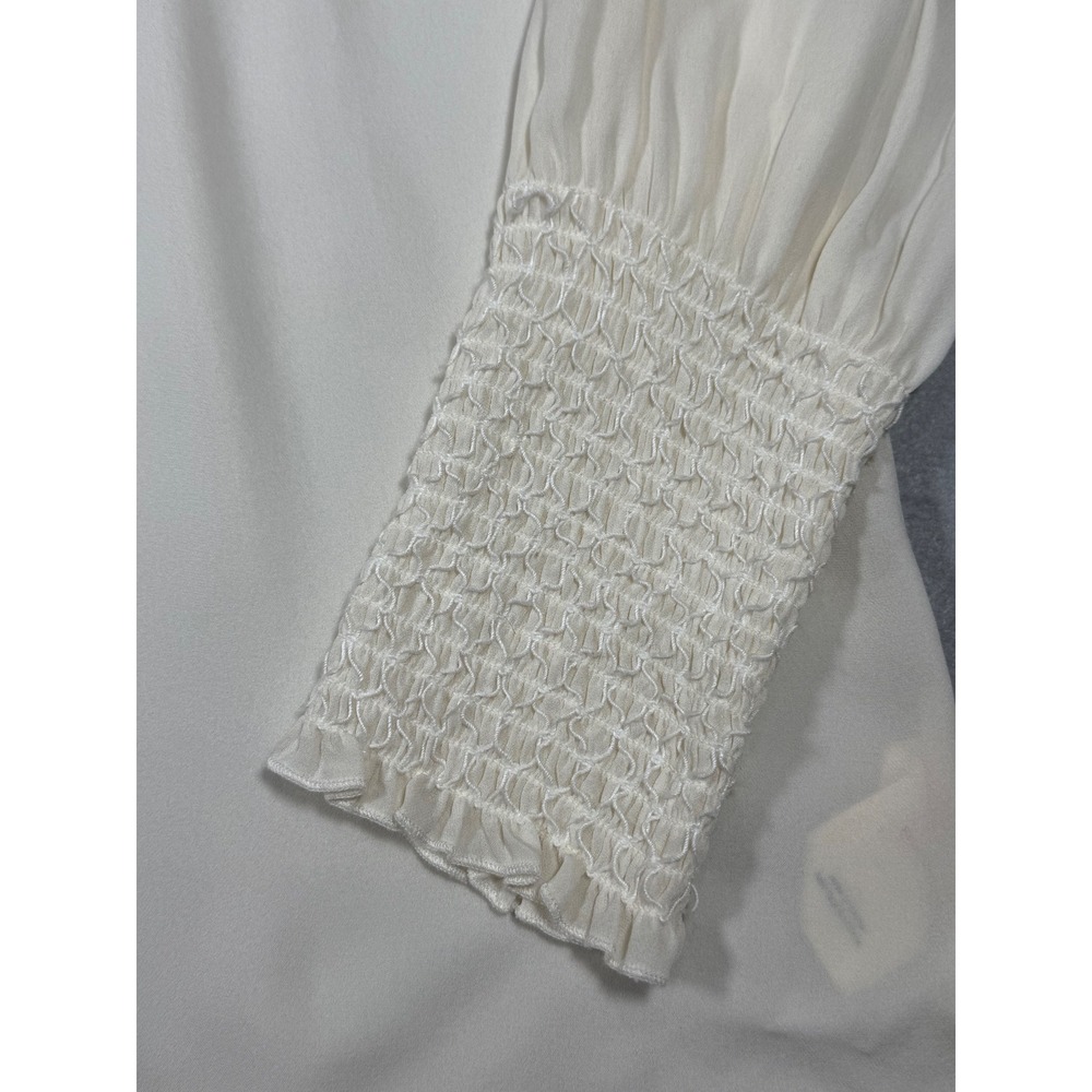 L'AGENCE Ivory 100% Silk Smocked Cuff Button Down Blouse Size Medium Ivory White - Picture 2 of 9